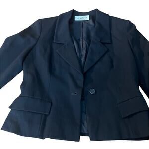 VTG Visions New York Black 100% Wool Blazer Single Breast  Jacket USA NY Women S